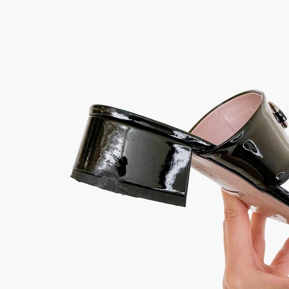 Gucci Lilane Horsebit Thong Sandals EU 37.5 US 7.5 Black Patent Low Block Heel - Picture 10 of 11